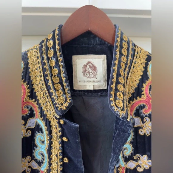 Chasing Unicorns Revolution Jacket M - Navy Silk Velvet IYKYK 🦄 - Picture 6 of 13
